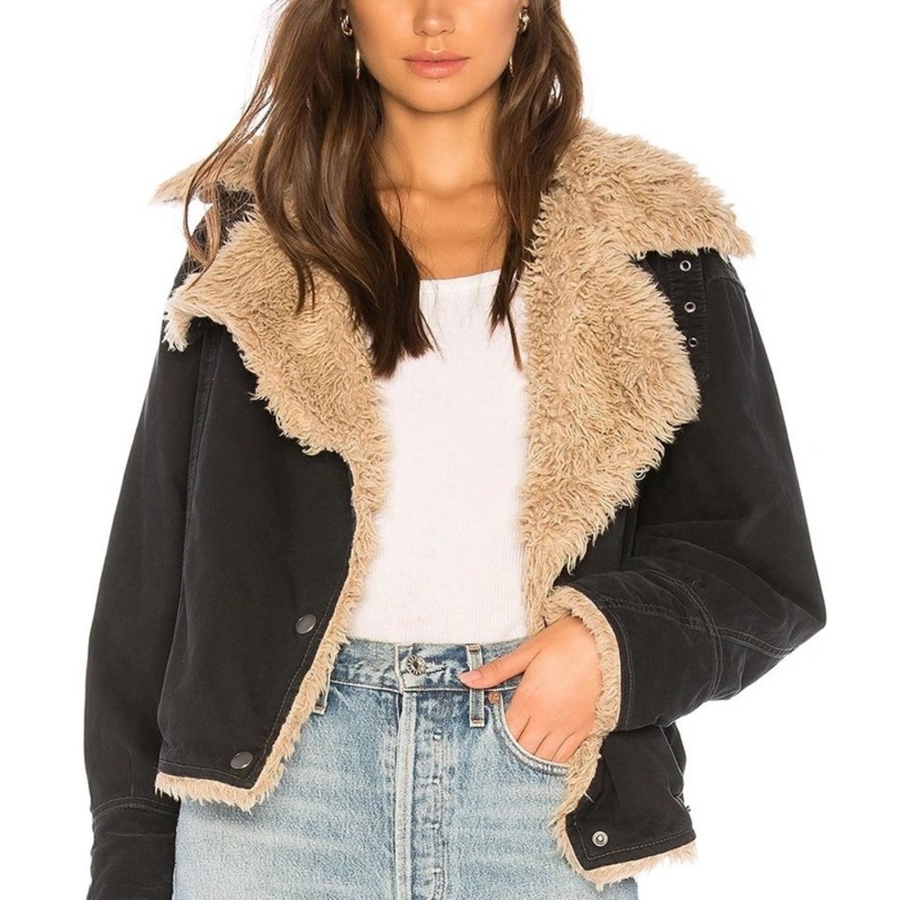 Free People Denim Shearling Jacket M